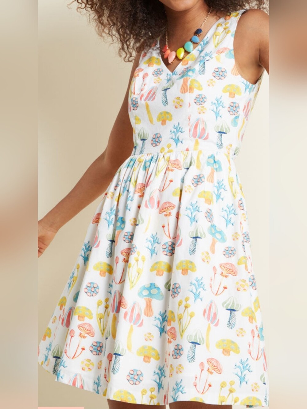 Modcloth Rainbow Mushroom Print Fit-and-Flare Dress 100% Cotton Size XS
